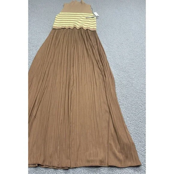 Anthropologie Sweater Dress Maxi Thea Twofer Sleeveless Brown Stripe Sz XL NWT